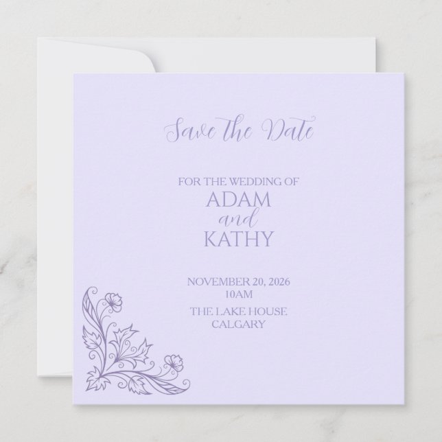 Minimalist Floral Lavender Wedding Save The Date (Front)
