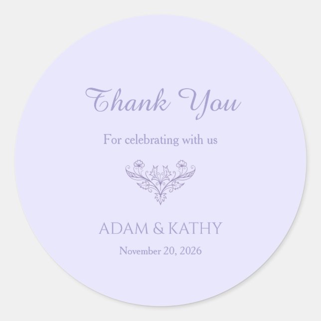 Minimalist Floral Lavender Wedding Sticker (Front)