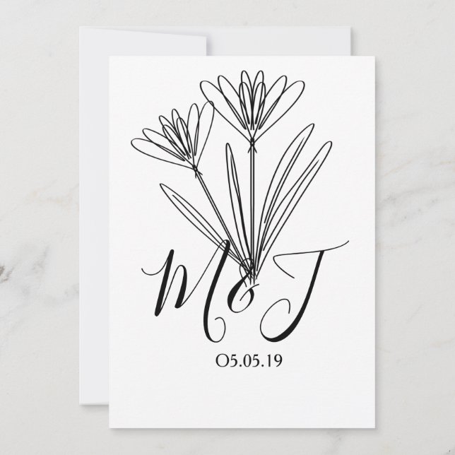 Minimalist Floral Line Art Botany Wedding Invitation (Back)