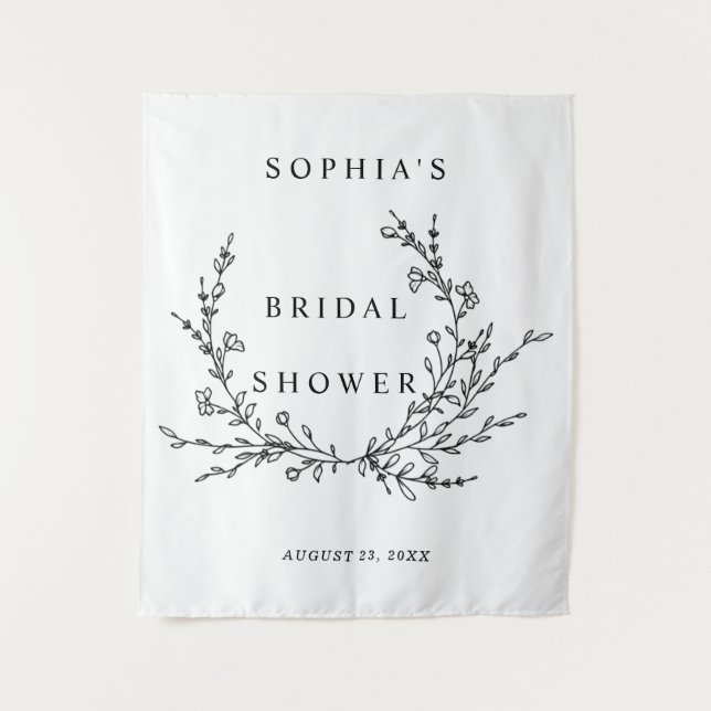Minimalist Floral Line Art Bridal Shower Tapestry (Front)