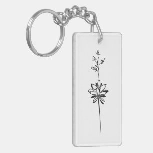  “Minimalist Floral Line Art” Elegant Design Key Ring