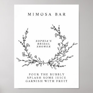 Minimalist Floral Line Art Mimosa Bar Sign Poster