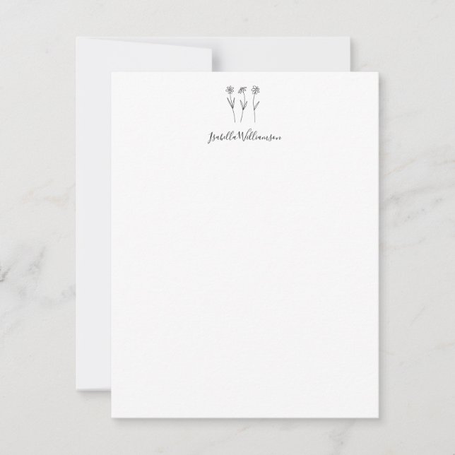 Minimalist Floral Line Art Personalised Name Card (Front)