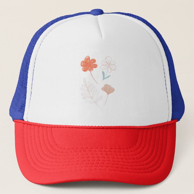  Minimalist Floral Line Art Trucker Hat (Front)