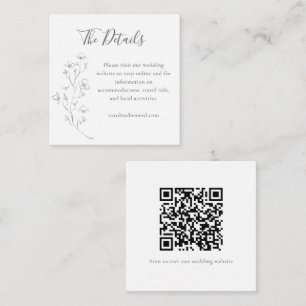 Minimalist Floral Line Art Wedding Details QR Code Enclosure Card