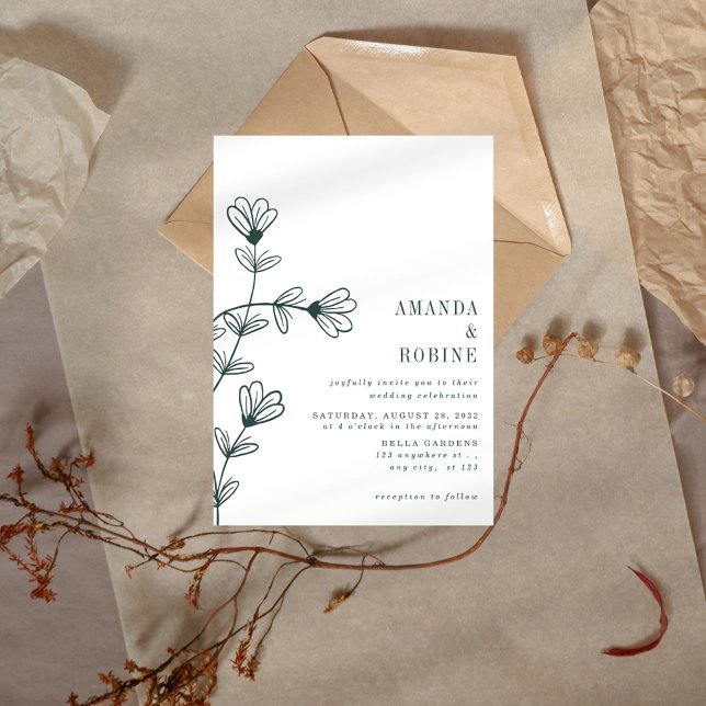 Minimalist Floral Line Art Wedding Invitation (Creator Uploaded)