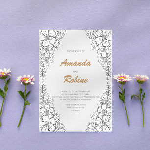 Minimalist Floral Line Art Wedding Invitation