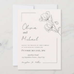 Minimalist Floral Line Art Wedding Invitation