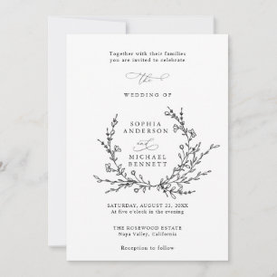 Minimalist Floral Line Art Wedding Invitation