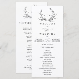 Minimalist Floral Line Art Wedding Program