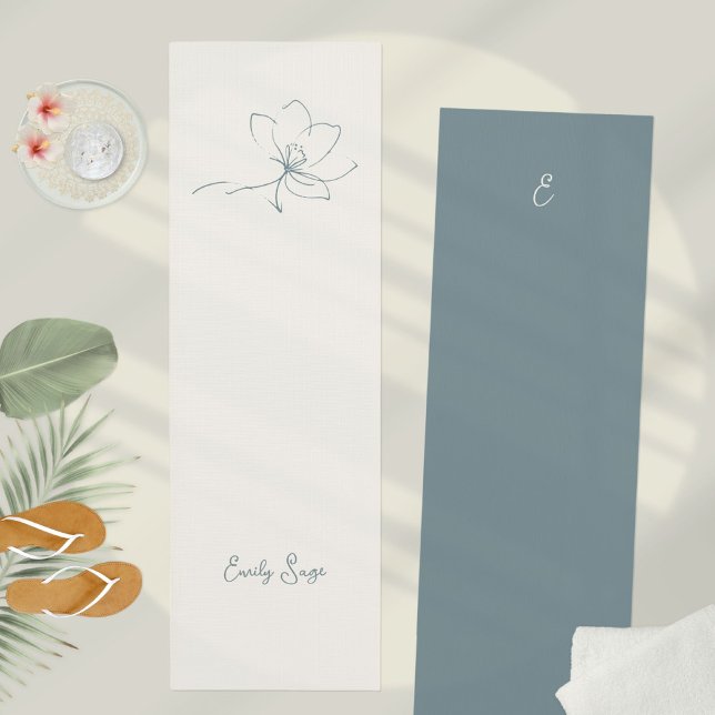 Minimalist Floral Line Art Zen Ivory Coastal Blue Yoga Mat (Minimalist Floral Line Art Zen Ivory Coastal Blue Yoga Mat ©Susanne Sachers - Sunny Wanderlust 🌞✈️)
