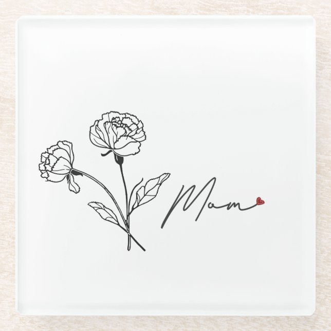 Minimalist Floral Mum Coaster With Heart (Front)