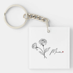 Minimalist Floral Mum Keychain With Heart