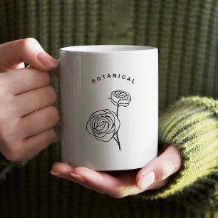 Minimalist Floral Nature Inspired Simple White Coffee Mug