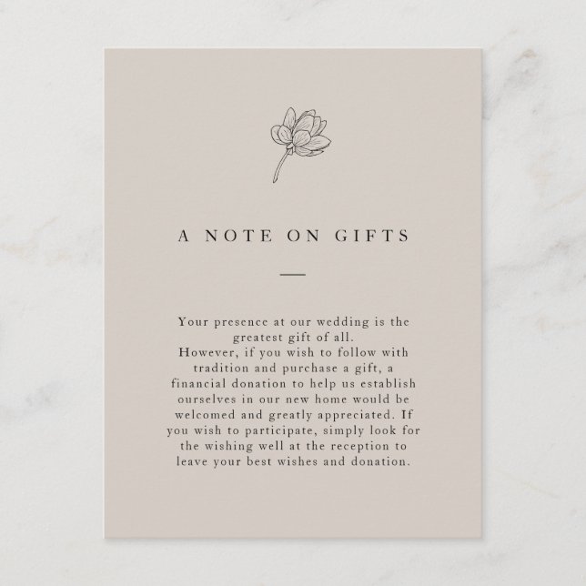 Minimalist Floral Neutral Gifts Wishing Well Enclo Enclosure Card (Front)