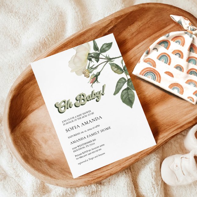 Minimalist Floral Oh Baby Shower Invitation (Creator Uploaded)