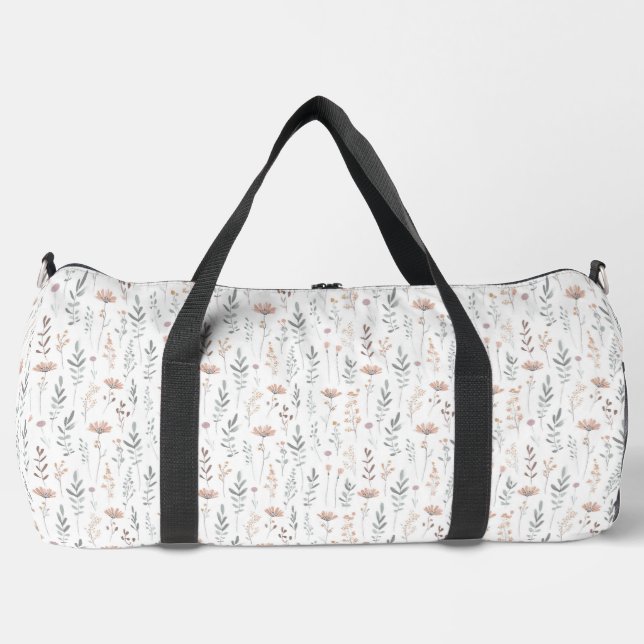Minimalist Floral Pattern Boho Wildflower Duffle Bag (Front)
