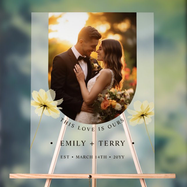 Minimalist Floral Photo Wedding Welcome Frosted  Acrylic Sign (Neutral)