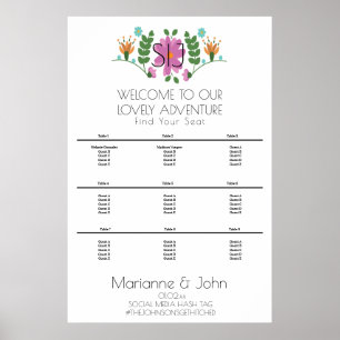 Minimalist Floral Pink Wedding Logo Seating Chart