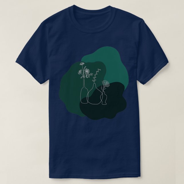 Minimalist Floral Pottery Line Drawing Color Blob  T-Shirt (Design Front)