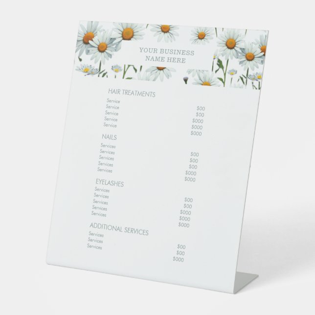 Minimalist Floral | Salon Price List Service Menu Pedestal Sign (Front)