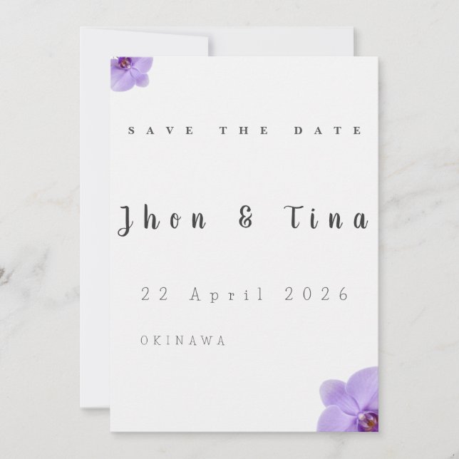 Minimalist Floral Save the Date Wedding Card (Front)