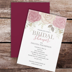Minimalist Floral Simple Burgundy Bridal Shower Invitation