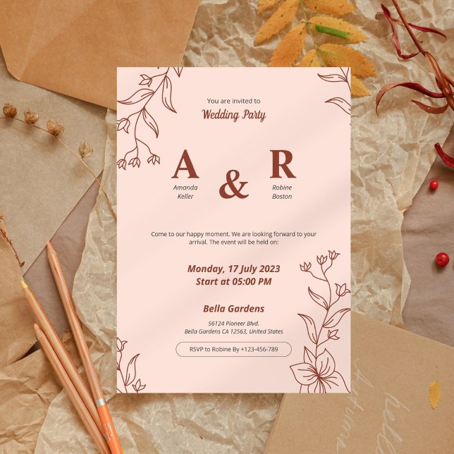 Minimalist Floral Simple Wedding Invitation (Creator Uploaded)