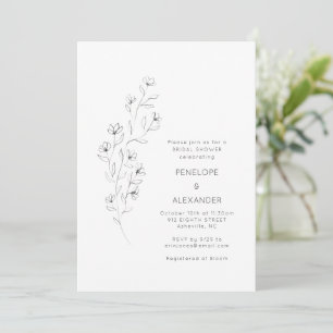 Minimalist Floral Sketch Couples Bridal Shower Invitation