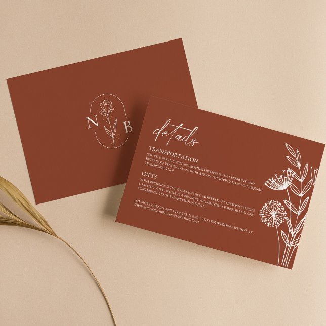 Minimalist Floral Terracotta Burnt Orange Wedding Enclosure Card (Creator Uploaded)