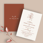 Minimalist Floral Terracotta Monogram Wedding Invitation<br><div class="desc">Charming design featuring terracotta burn orange outlined flowers,  modern calligraphy,  monogram; on the back initials and floral divider on terracotta burnt orange background. Use Personalise tool to add your info. Matching items could be found in my Chic Terracotta Burnt Orange Collection.</div>