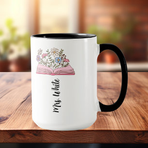 Minimalist Floral Violet /Pink Book Personalise Mug