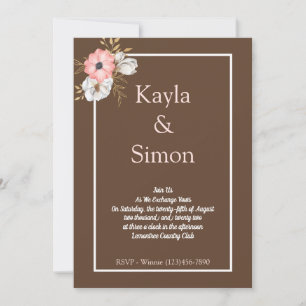 Minimalist Floral Watercolor Brown Wedding Invitation