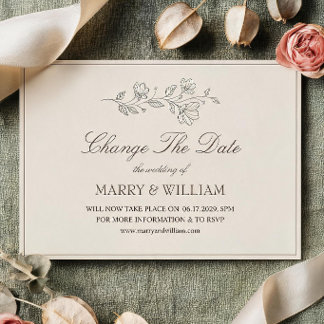 Minimalist Floral Wedding Change The Date Card