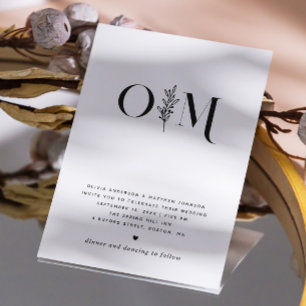 Minimalist Floral Wedding   Elegant Black & White Invitation