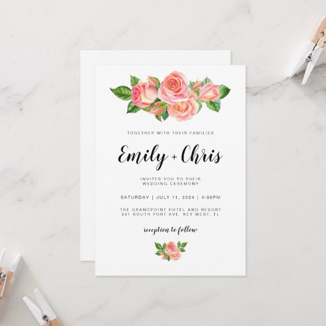 Minimalist Floral Wedding Invitation (Front/Back In Situ)