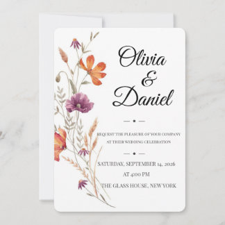 Minimalist Floral Wedding Invitation Template Edit