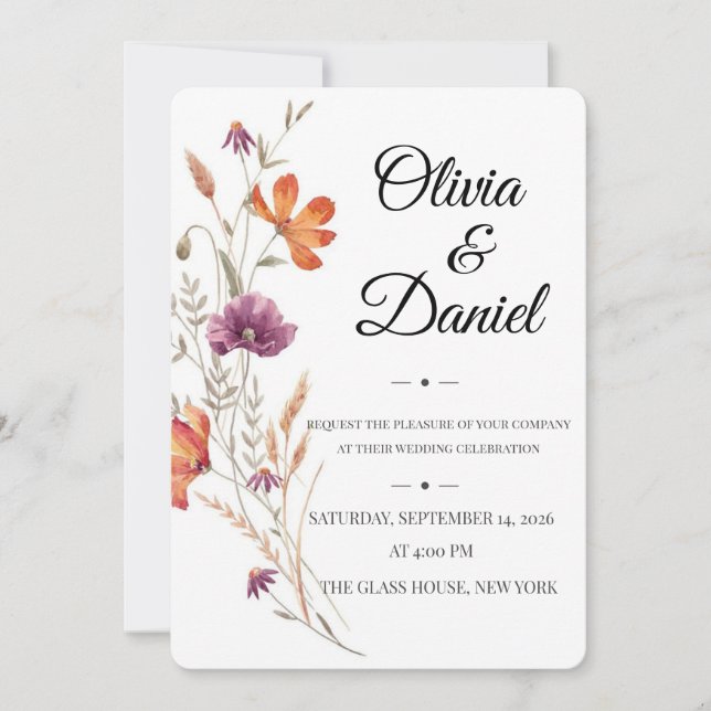 Minimalist Floral Wedding Invitation Template Edit (Front)