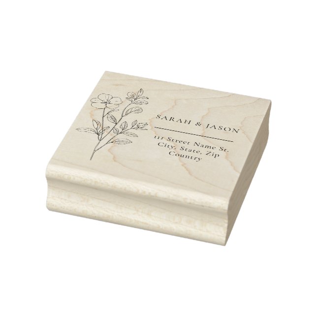 Minimalist Floral Wedding Rubber Stamp (Stamp)