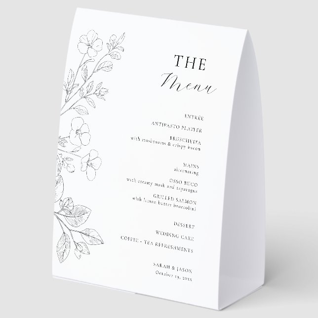 Minimalist Floral Wedding Table Menu Sign (Front)