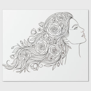 Minimalist Floral Woman Wrapping Paper