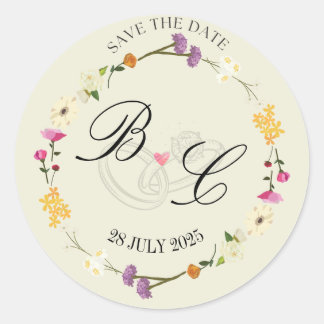 "Minimalist Floral Wreath Elegant Wedding Classic Round Sticker