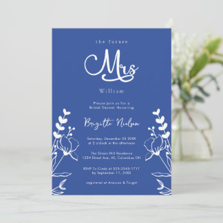 Minimalist Florals Modern Delft Blue Bridal Shower Invitation
