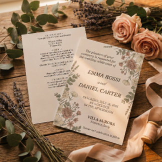 Minimalist Floreal Cream All In One Wedding Invitation
