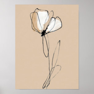 Minimalist Flower Line Art Neutral Abstract Poster