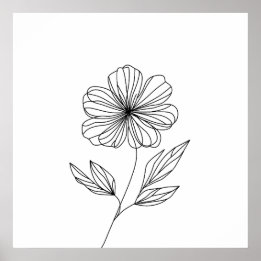 Minimalist Flower Line Drawing black and white  Poster