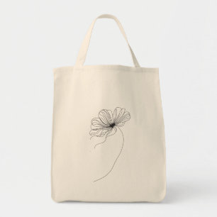 Minimalist Flower Line Drawing black and white Tote Bag