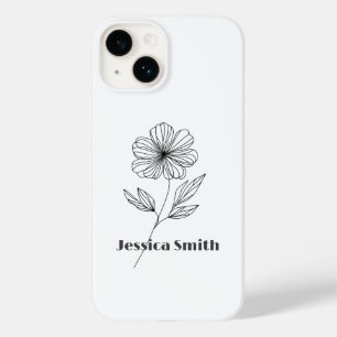 Minimalist Flower Line Drawing custom name Case-Mate iPhone 14 Case