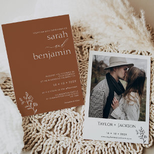 Minimalist Flower Terracotta Wedding Invitation