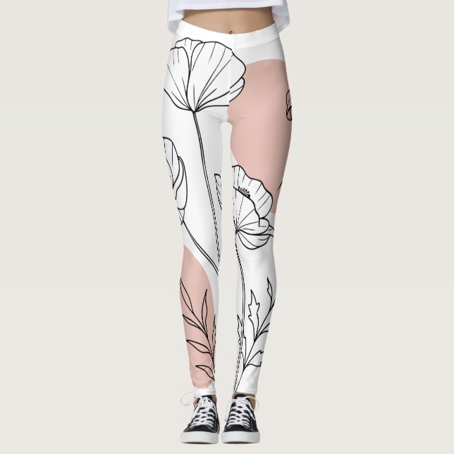 Minimalist Flowers - Line Art Flowers Leggings (Front)